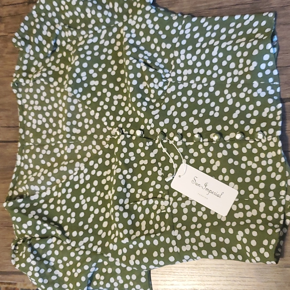 Green & White Dotted Blouse